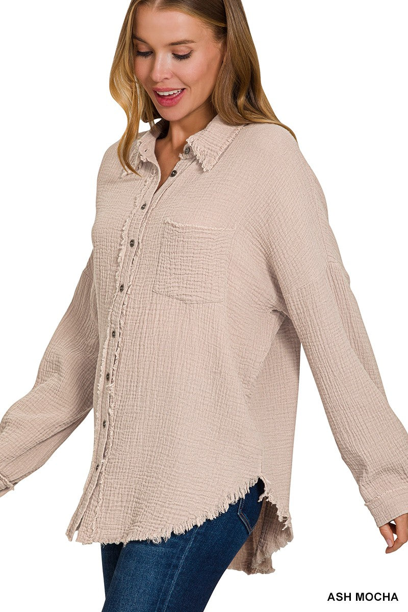 Light Mocha Cotton Button Down