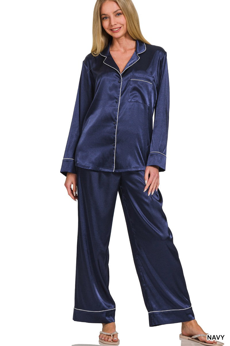 Navy Satin Pj Set