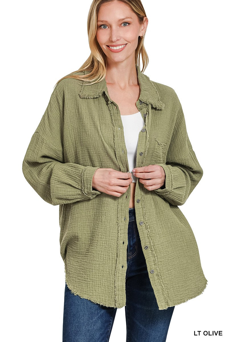 Olive Cotton Button Down