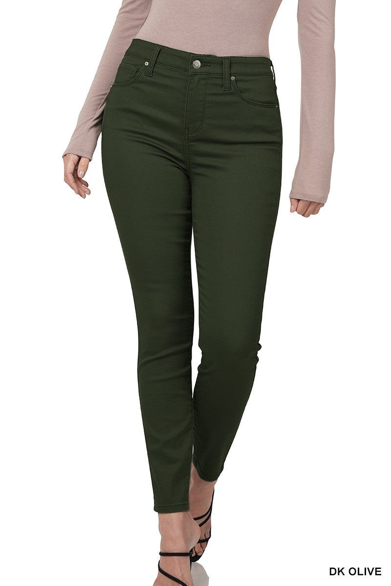 High Rise Olive Stretch Jeans