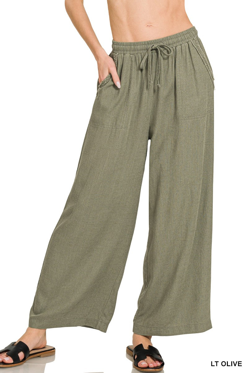 Olive Linen Blend Lounge Pants