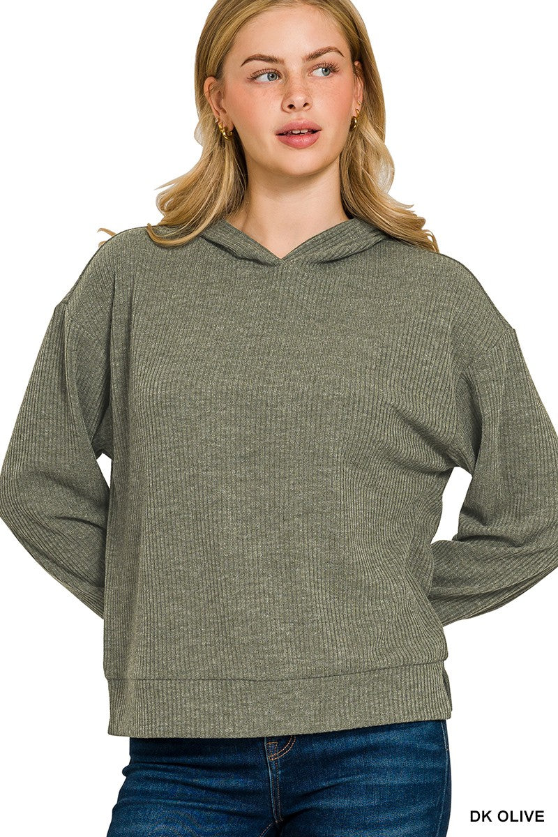 Olive Ribbed Lounge Hoodie