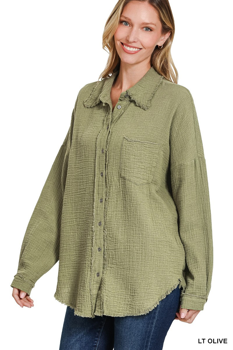 Olive Cotton Button Down