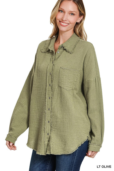 Olive Cotton Button Down