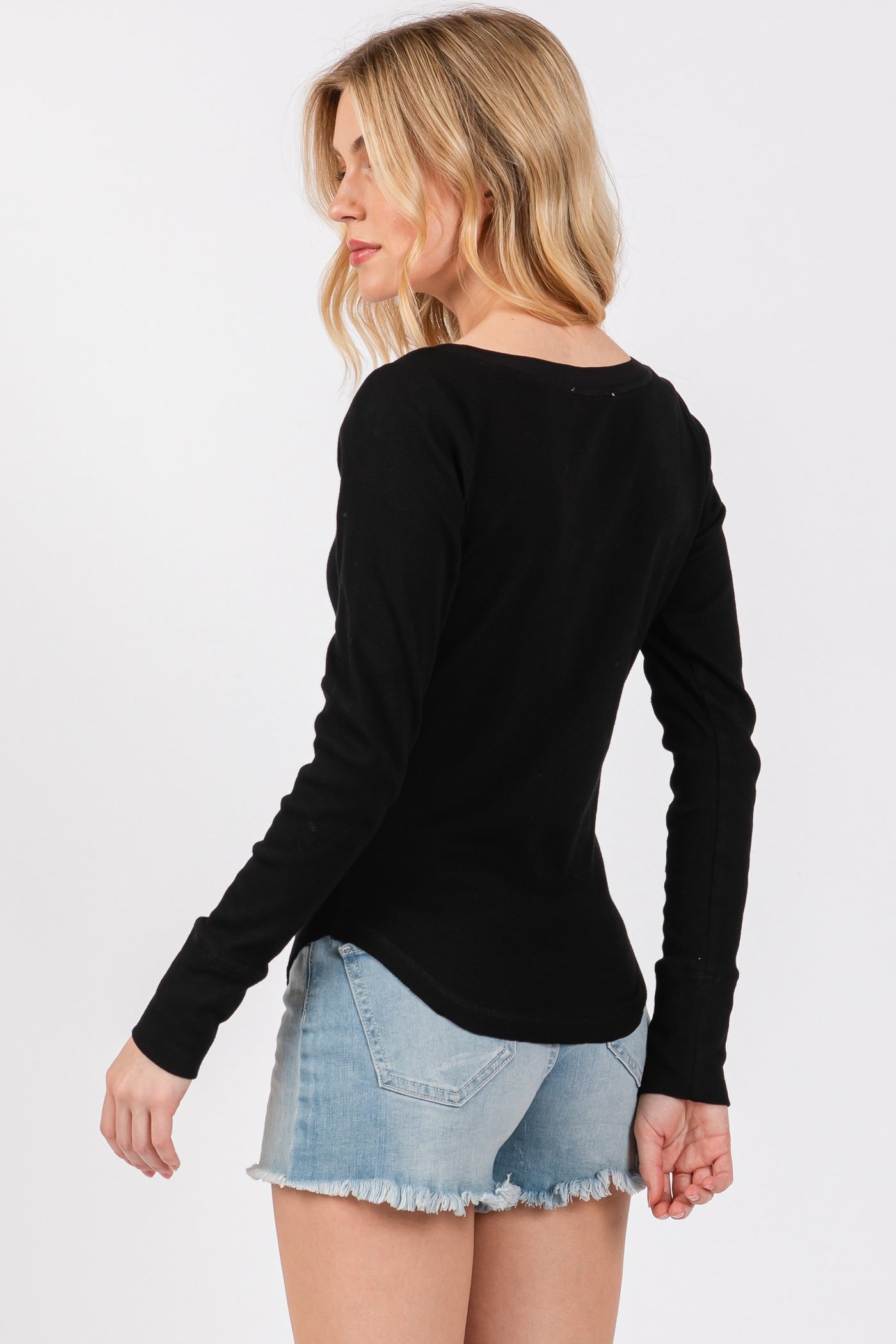 Ribbed Button Henley Long Sleeve