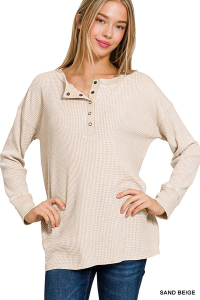 Waffle Knit Henley Long Sleeve