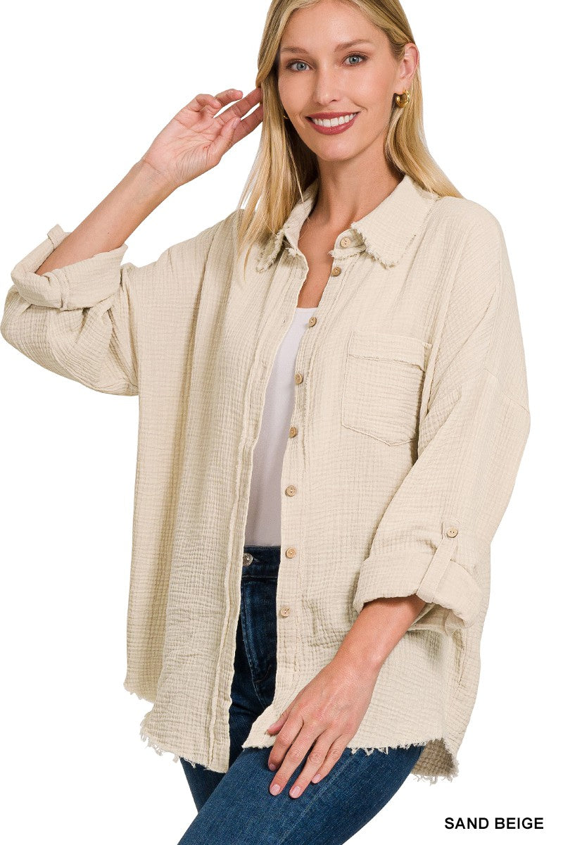 Sand Cotton Button Down