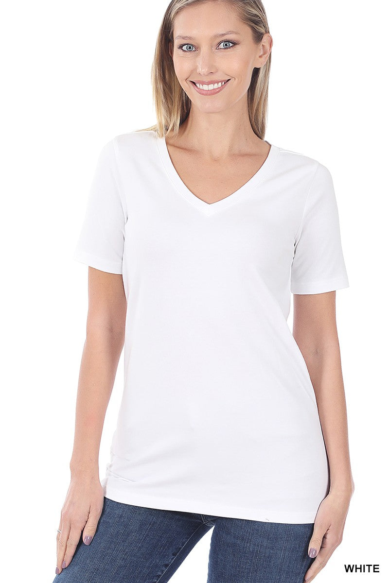V Neck White Cotton Tee