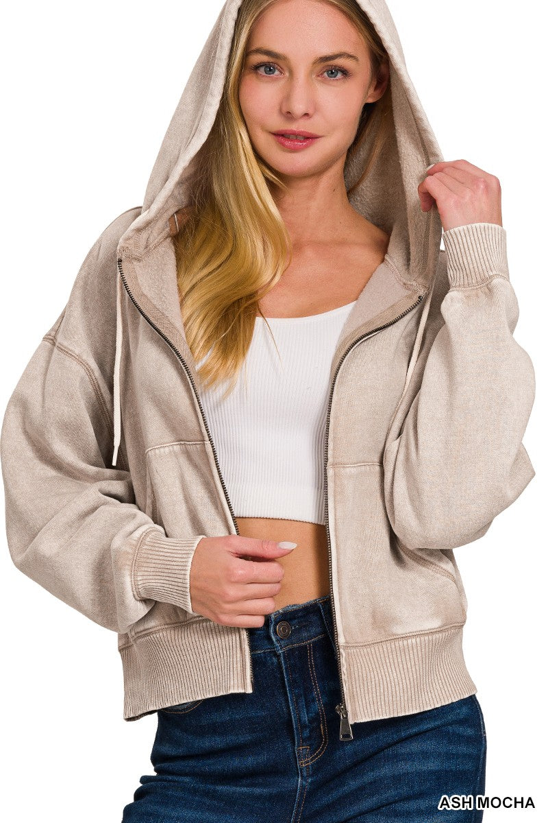 Mocha Fleece Cropped Hoodie