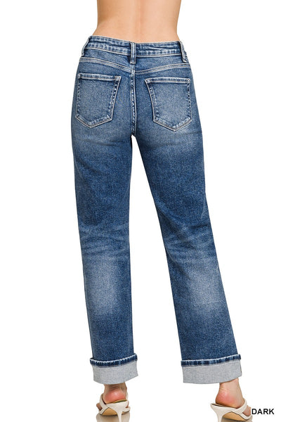 Cuffed Stretchy Straight Leg Pants