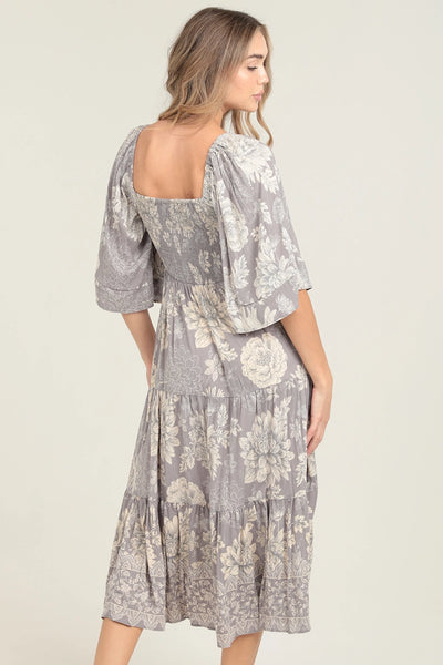 Silver Petals Maxi Dress