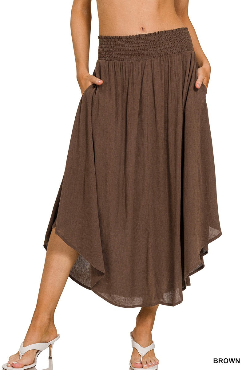 WOVEN SMOCKED WAIST MAXI SKIRT