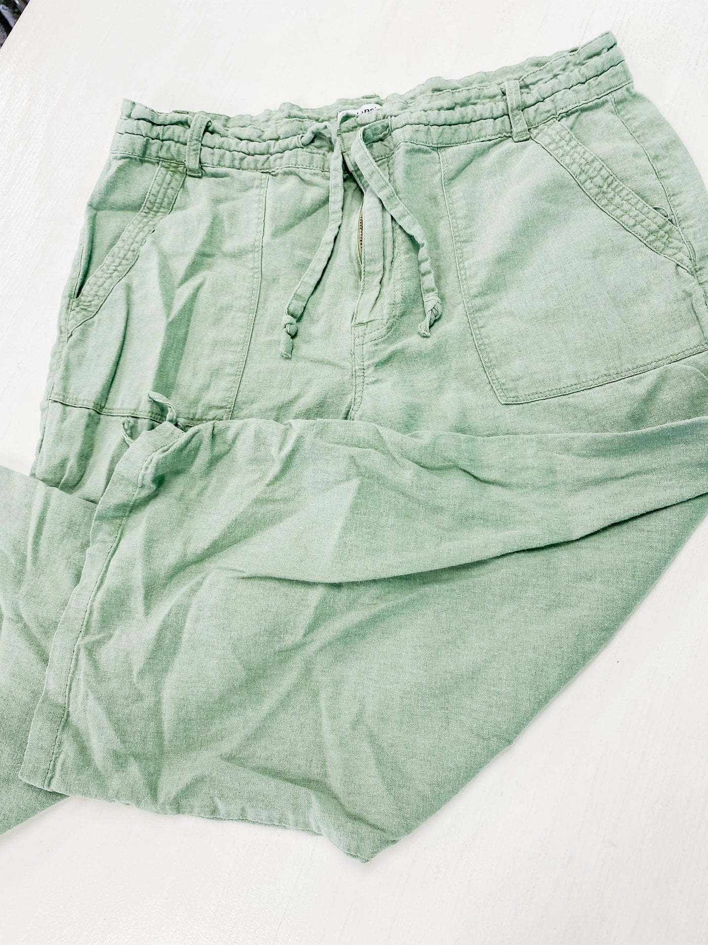 Sage linen crop pants