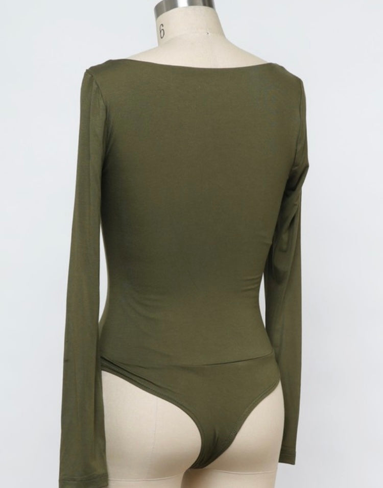 Olive Stretch Long Sleeve Bodysuit