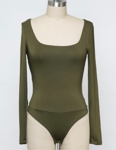Olive Stretch Long Sleeve Bodysuit