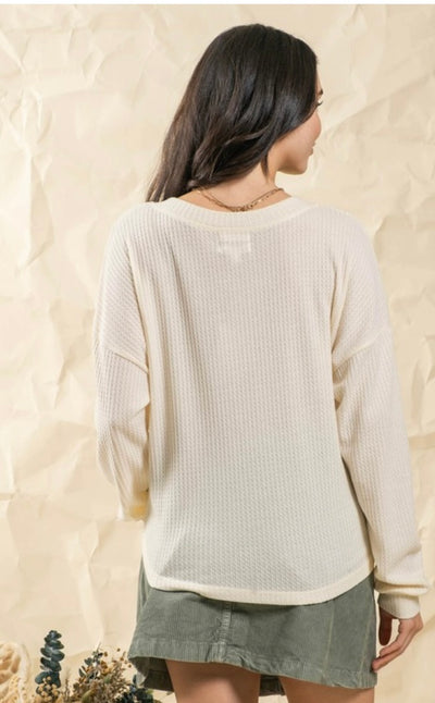 Ivory Button Waffle knit long sleeve