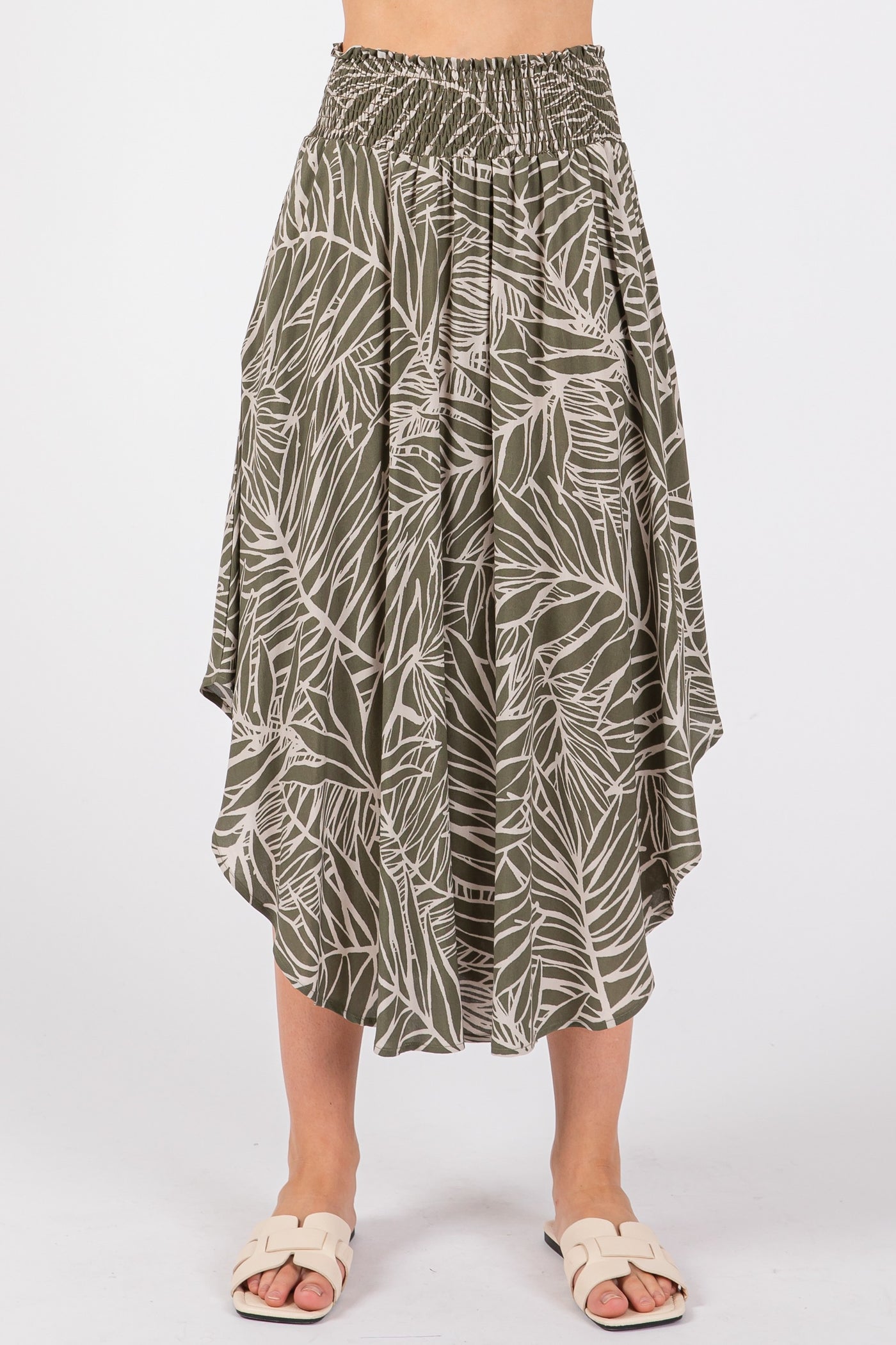 Olive Tropical Midi Skirt