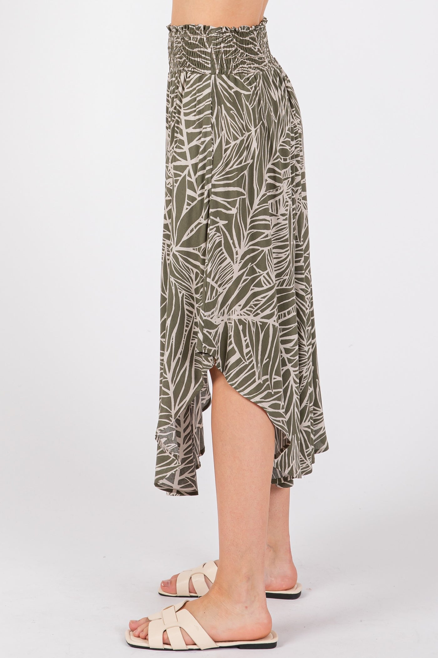 Olive Tropical Midi Skirt