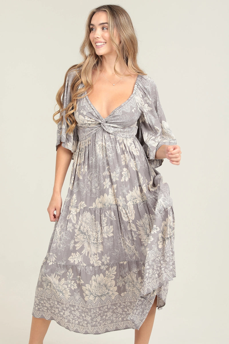 Silver Petals Maxi Dress