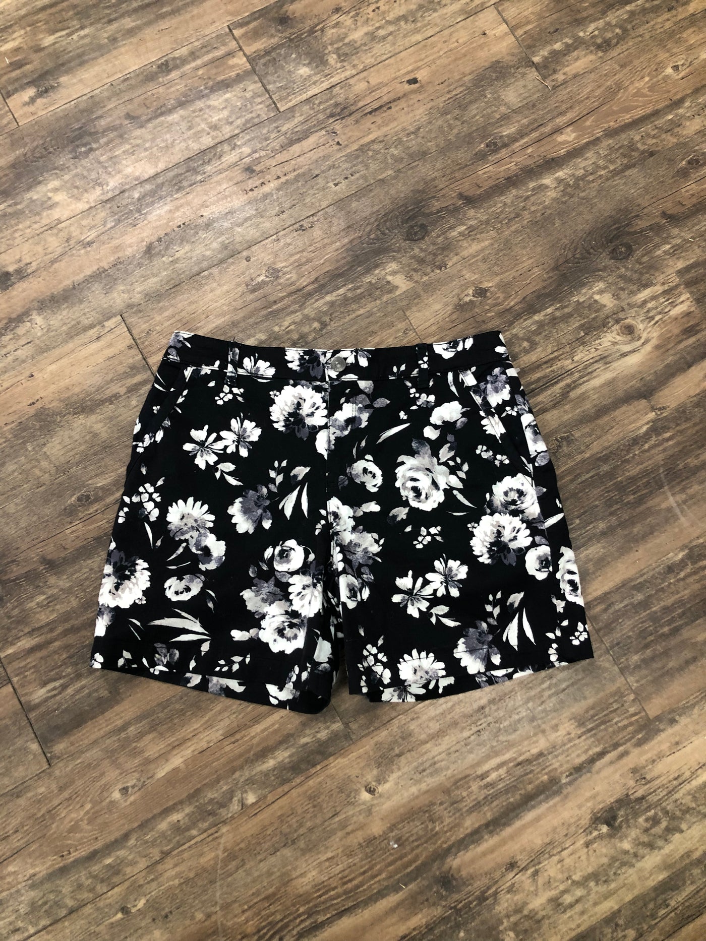 Black and white floral shorts